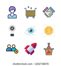 teamwork icon set. vector set about idea, startup, handshake and add user icons set.