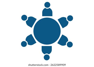 Teamwork icon symbol. Business meeting. Debate team. Discussion group. People in conference room sitting around a table working together on new creative projects.