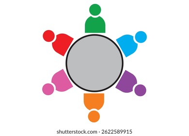 Teamwork icon symbol. Business meeting. Debate team. Discussion group. People in conference room sitting around a table working together on new creative projects.