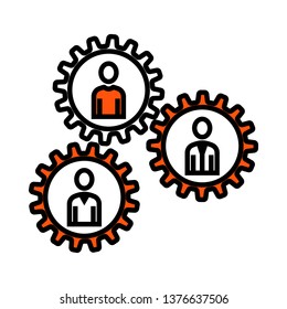 Teamwork Icon. Thin Line With Orange Fill Design. Vector Illustration.