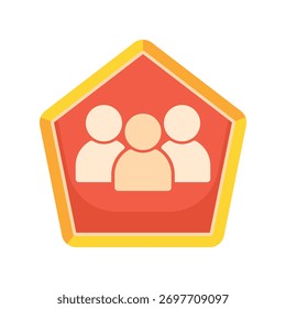 Teamwork Icon: Three Figures in a Geometric Orange and Yellow Fr