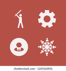 teamwork icon. teamwork vector icons set gear, businessman, baseball player and work group at the table