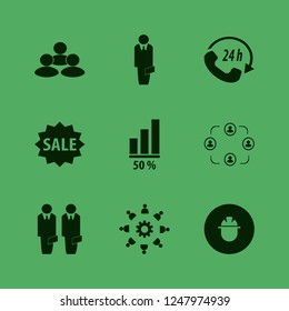 teamwork icon. teamwork vector icons set builder, work group gear, diagram and sale