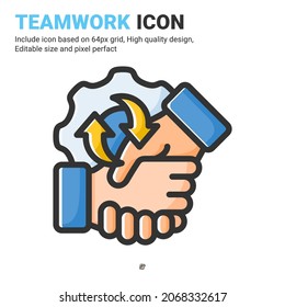 Vector de icono de trabajo en equipo con estilo de color de contorno aislado en fondo blanco. Icono de símbolo de señalización de la colaboración de la ilustración del vector para empresas, finanzas, industria, empresa, aplicaciones, web y proyecto