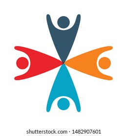 Teamwork icon,Group four people logo handshake in a circle vector illustrations