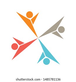 Teamwork icon,Group four people logo handshake in a circle vector illustrations