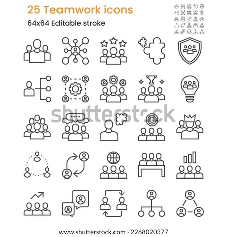 Teamwork icons. 64x64 editable stroke
