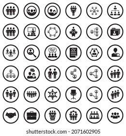 Teamwork Icons. Black Flat Design In Circle. Vector Illustration.