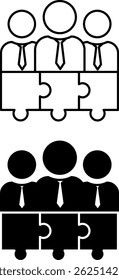 Teamwork Icons. Black And White Vector Illustration. Group Of Office Workers Doing One Task. Concept Work And Business