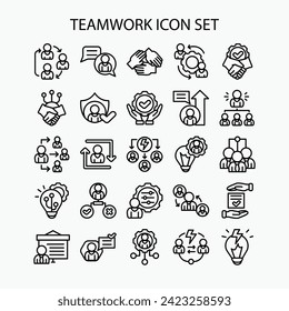 Kollektion von Teamwork-Symbolen. Business, Management, Gruppe, Freundschaft, Zusammenarbeit, Zusammenarbeit Symbole gesetzt. Vektorgrafik