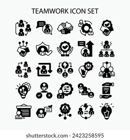 Kollektion von Teamwork-Symbolen. Business, Management, Gruppe, Freundschaft, Zusammenarbeit, Zusammenarbeit Symbole gesetzt. Vektorgrafik