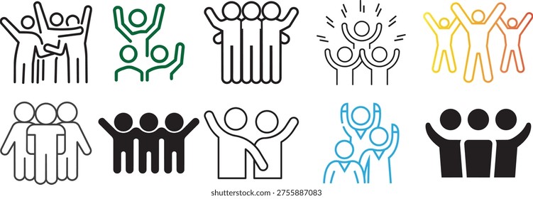 Teamwork Icons: A collection of diverse icons representing teamwork, collaboration, and unity, ideal for illustrating group dynamics, and partnership