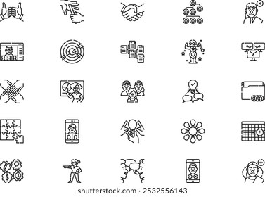 Die Kollektion von Teamwork Icons ist eine Vektorgrafik mit bearbeitbarem Strich.