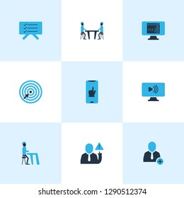 Teamwork icons colored set with add to team, dinner, meeting room and other programming elements. Isolated vector illustration teamwork icons.
