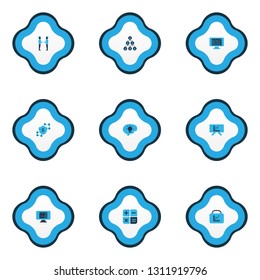 Teamwork icons colored set with hierarchy, blockchain, analytics board and other team structure elements. Isolated vector illustration teamwork icons.
