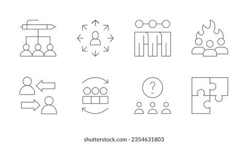 Teamwork icons. Editable stroke. Containing operation, networking, network, motivation, shift, refresh, question, puzzle.