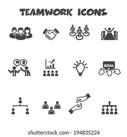 teamwork icons, mono vector symbols