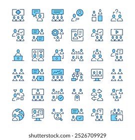 Teamwork icons. Outline symbols. Vector blue line icons set