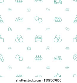 teamwork icons pattern seamless white background. Included editable line gear, table, meeting, group, circle intersection, man working at the table icons. teamwork icons for web and mobile.