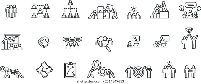 Teamwork icons. Pictograms, connection, cooperation, solution, assistance, organization, collaboration etc.