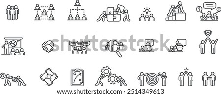 Teamwork icons. Pictograms, connection, cooperation, solution, assistance, organization, collaboration etc.