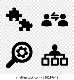 Teamwork icons set. set of 4 teamwork filled icons such as structure, user communicatrion, gear