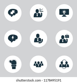 Teamwork icons set with challenge, call employee, teamwork and other solution elements. Isolated vector illustration teamwork icons.