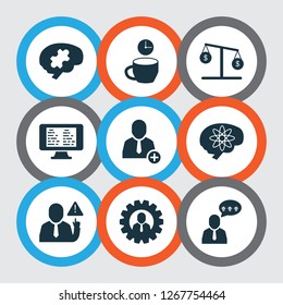 Teamwork icons set with challenge, caution, coffee break and other genius elements. Isolated vector illustration teamwork icons.