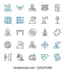 teamwork icons set. Collection of teamwork with negotiation, puzzle, employee, employees, skills, crowdfunding, user, startup, vision, table. Editable and scalable teamwork icons.