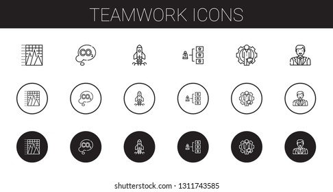 teamwork icons set. Collection of teamwork with pyramid chart, co, startup, skills, employee, man. Editable and scalable teamwork icons.