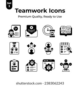 Teamwork icons set in customizable style, ready to premium download
