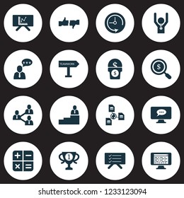 Teamwork icons set with deadline, calculator, online team and other time elements. Isolated vector illustration teamwork icons.