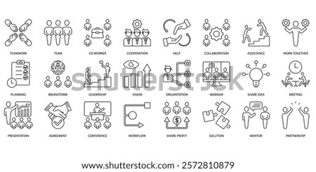 Teamwork icons set. Set of editable stroke icons.Set of Teamwork