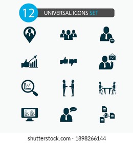 Teamwork icons set with employee speech, online task board, remove from team and other magnifier elements. Isolated vector illustration teamwork icons.