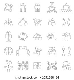 Teamwork icons set isolated on white background. Collection of thin line icons for web site,app and logo. Creative business concept,vector illustration eps 10