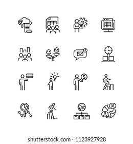 Teamwork icons. Set of  line icons. Head hunting, presentation, new idea. Teamwork concept. Vector illustration can be used for topics like management, leadership, career promotion.