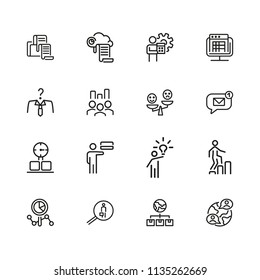 Teamwork icons. Set of  line icons. Head hunting, presentation, new idea. Teamwork concept. Vector illustration can be used for topics like management, leadership, career promotion.
