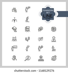 Teamwork icons. Set of  line icons. Head hunting, presentation, new idea. Teamwork concept. Vector illustration can be used for topics like management, leadership, career promotion.