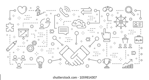 Teamwork icons set. Linear illustrations on white.