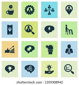 Teamwork icons set with office plant, team location, dinner and other tea time elements. Isolated vector illustration teamwork icons.