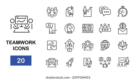 Teamwork icons set. Vector line icons. Vector illustration