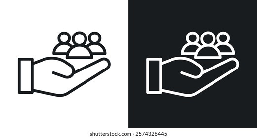 Teamwork icons in thin black and white stroke liner style