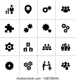 Teamwork icons. vector collection filled teamwork icons. includes symbols such as gear, businessman group, businessman handshake. use for web, mobile and ui design.