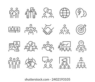 Iconos de trabajo en equipo - Línea de vectores. Stroke editable.