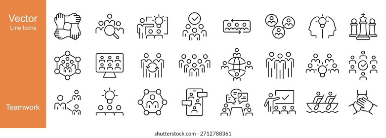 Iconos de trabajo en equipo - Línea de Vector. Trazo Editable.