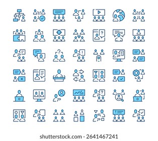 Teamwork icons. Vector line icon set. Modern outline design. Blue concept