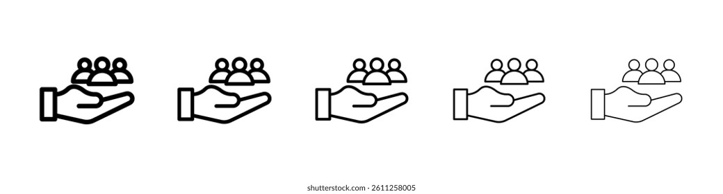 Teamwork icons vector set in different stroke line style