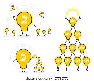 Teamwork. Idea. Set of lamps.