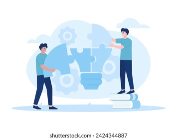 Teamwork ideas of partnership and departmental cooperation trending concept flat illustration