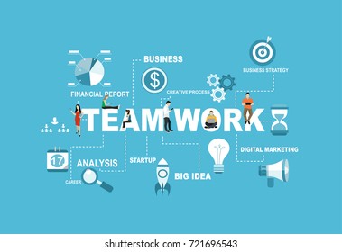 Teamwork illustration cocnept. Idea of business, success and motivation.